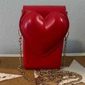 Red Heart Crossbody Bag with Gold Chain